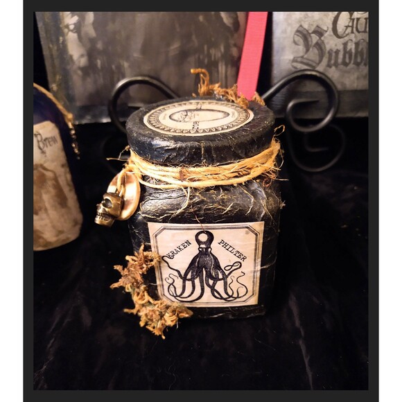 NEW KRAKEN Halloween Potion Bottles Spooky Decor Witch Wizard Spells OOAK - Picture 1 of 7